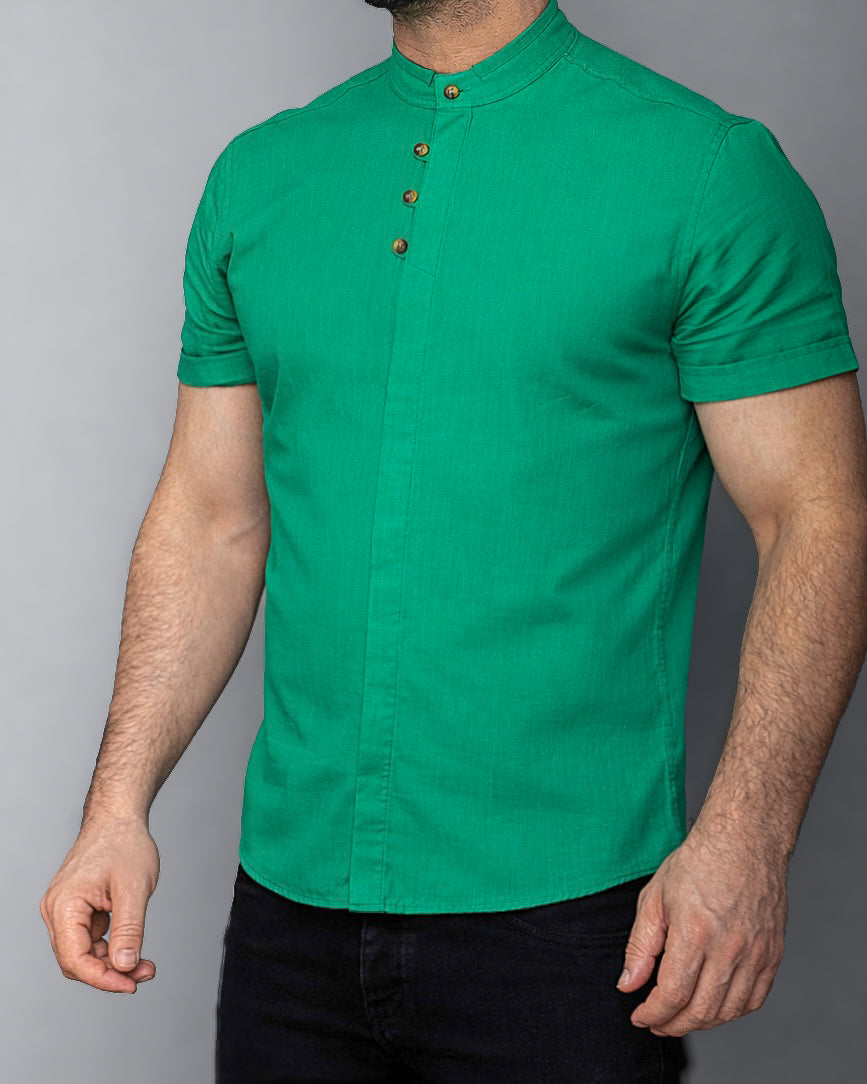 Koszula męska zielona lniana flam Slim Fit letnia M–2XL oddychająca