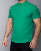 Koszula męska zielona lniana flam Slim Fit letnia M–2XL oddychająca
