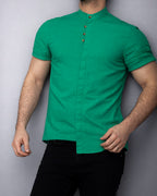 Koszula męska zielona lniana flam Slim Fit letnia M–2XL oddychająca
