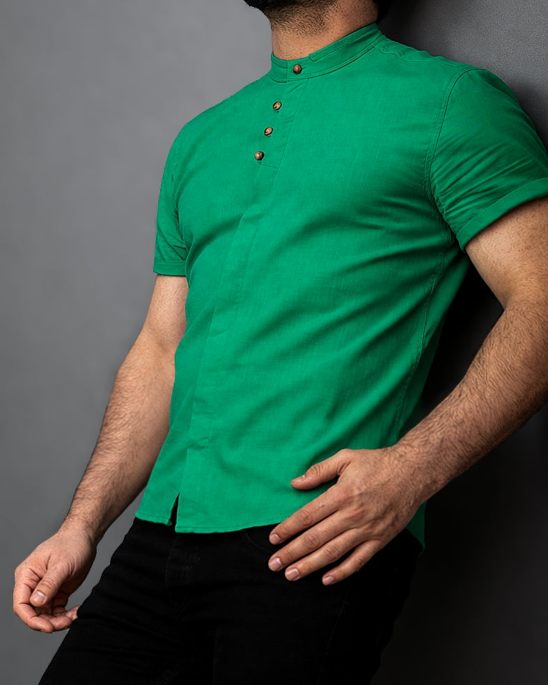 Koszula męska zielona lniana flam Slim Fit letnia M–2XL oddychająca