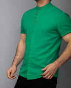 Koszula męska zielona lniana flam Slim Fit letnia M–2XL oddychająca