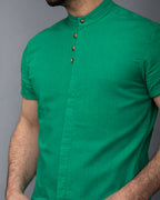 Koszula męska zielona lniana flam Slim Fit letnia M–2XL oddychająca