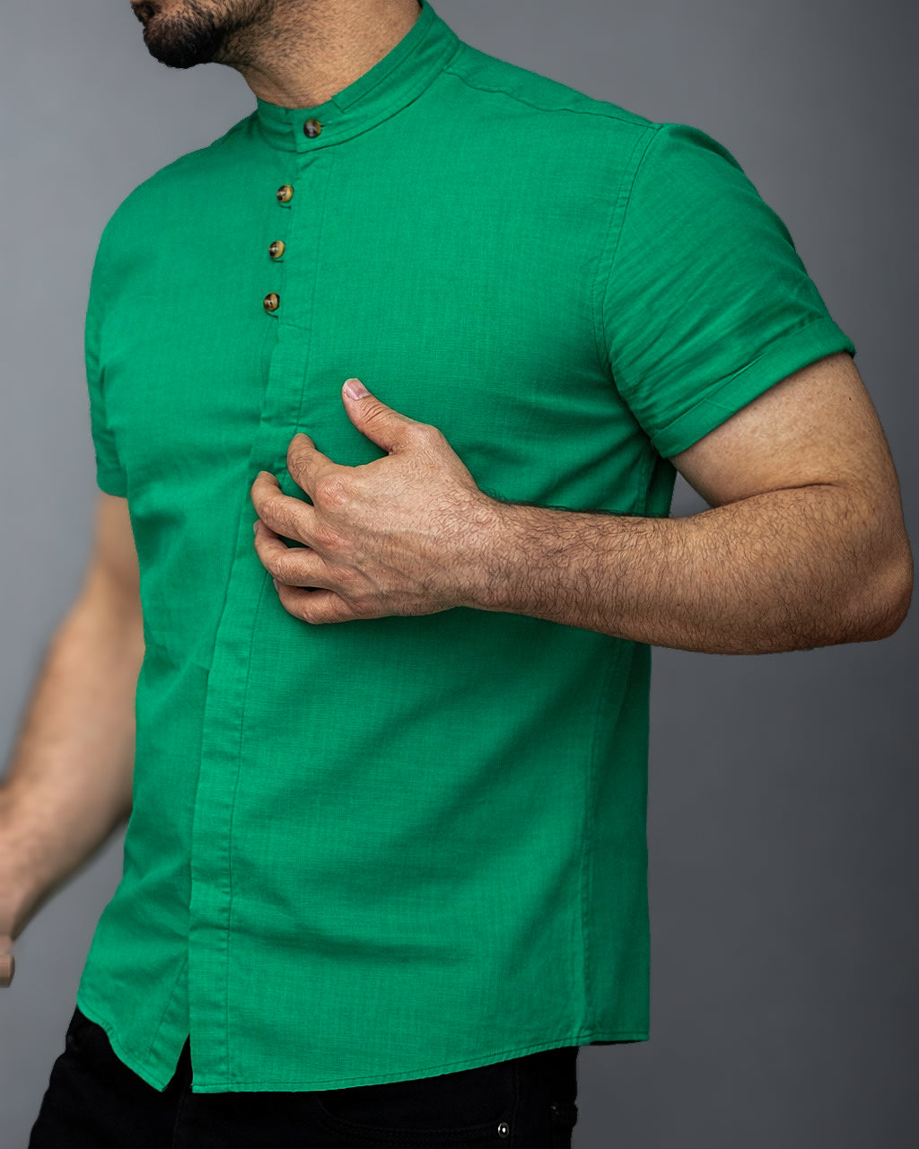 Koszula męska zielona lniana flam Slim Fit letnia M–2XL oddychająca