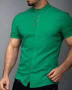 Koszula męska zielona lniana flam Slim Fit letnia M–2XL oddychająca