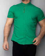 Koszula męska zielona lniana flam Slim Fit letnia M–2XL oddychająca