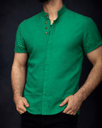 Koszula męska zielona lniana flam Slim Fit letnia M–2XL oddychająca