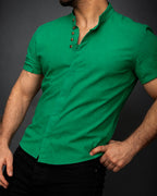 Koszula męska zielona lniana flam Slim Fit letnia M–2XL oddychająca