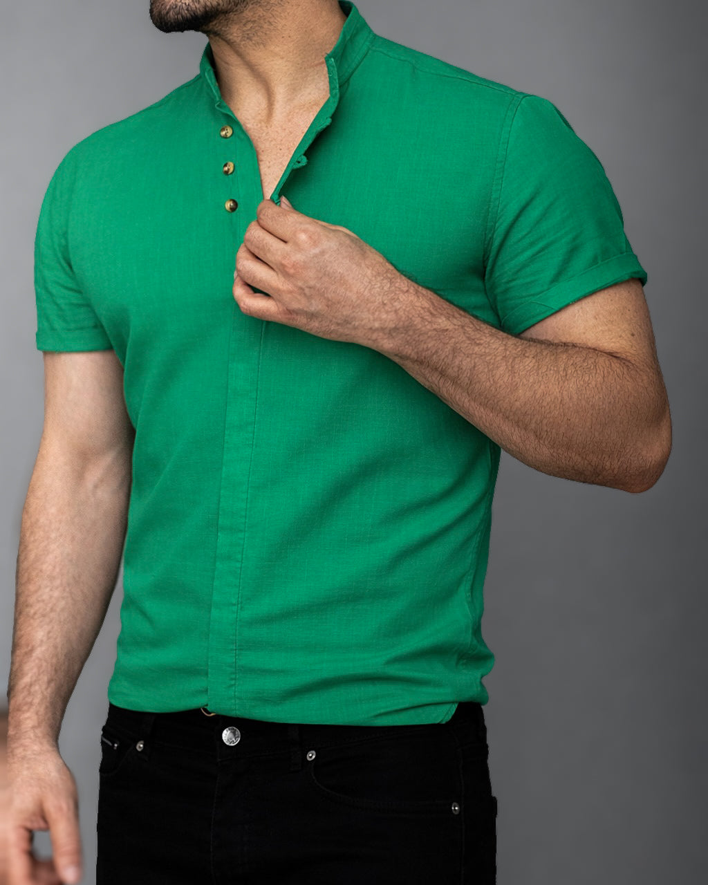 Koszula męska zielona lniana flam Slim Fit letnia M–2XL oddychająca