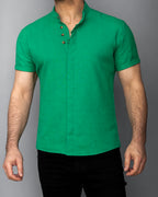 Koszula męska zielona lniana flam Slim Fit letnia M–2XL oddychająca