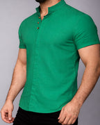 Koszula męska zielona lniana flam Slim Fit letnia M–2XL oddychająca