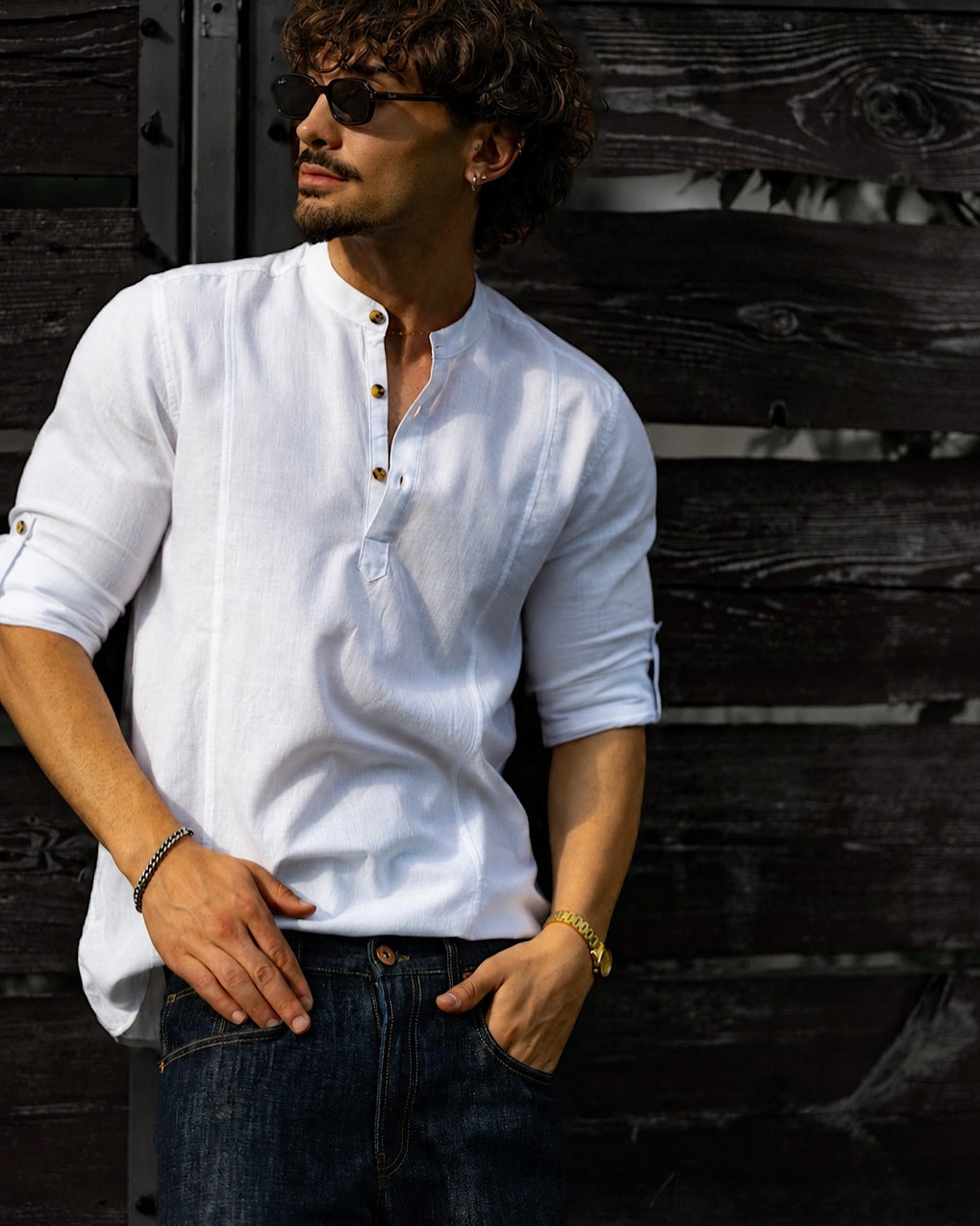 Koszula męska lniana flamowana biała długi rękaw slim fit M-2XL