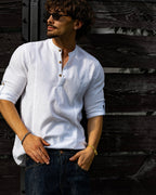 Koszula męska lniana flamowana biała długi rękaw slim fit M-2XL