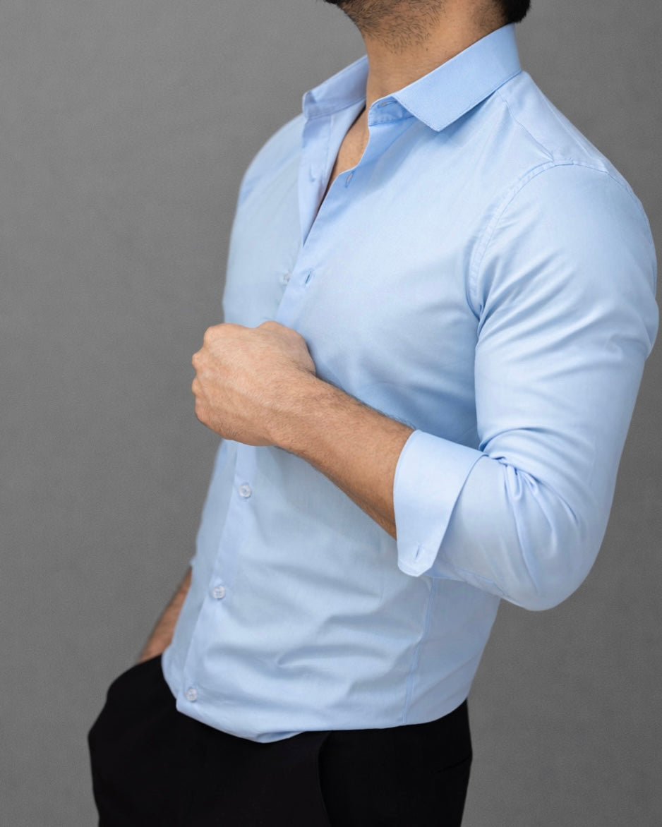 KOSZULA MĘSKA SLIM FIT BŁĘKITNA ELASTAN M-3XL PAKIET 5 SZT