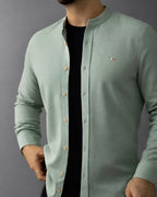KOSZULA MĘSKA MIĘTOWA SLIM FIT BAWEŁNA LEN STRUKTURALNA CASUAL ROZMIARY M-2XL