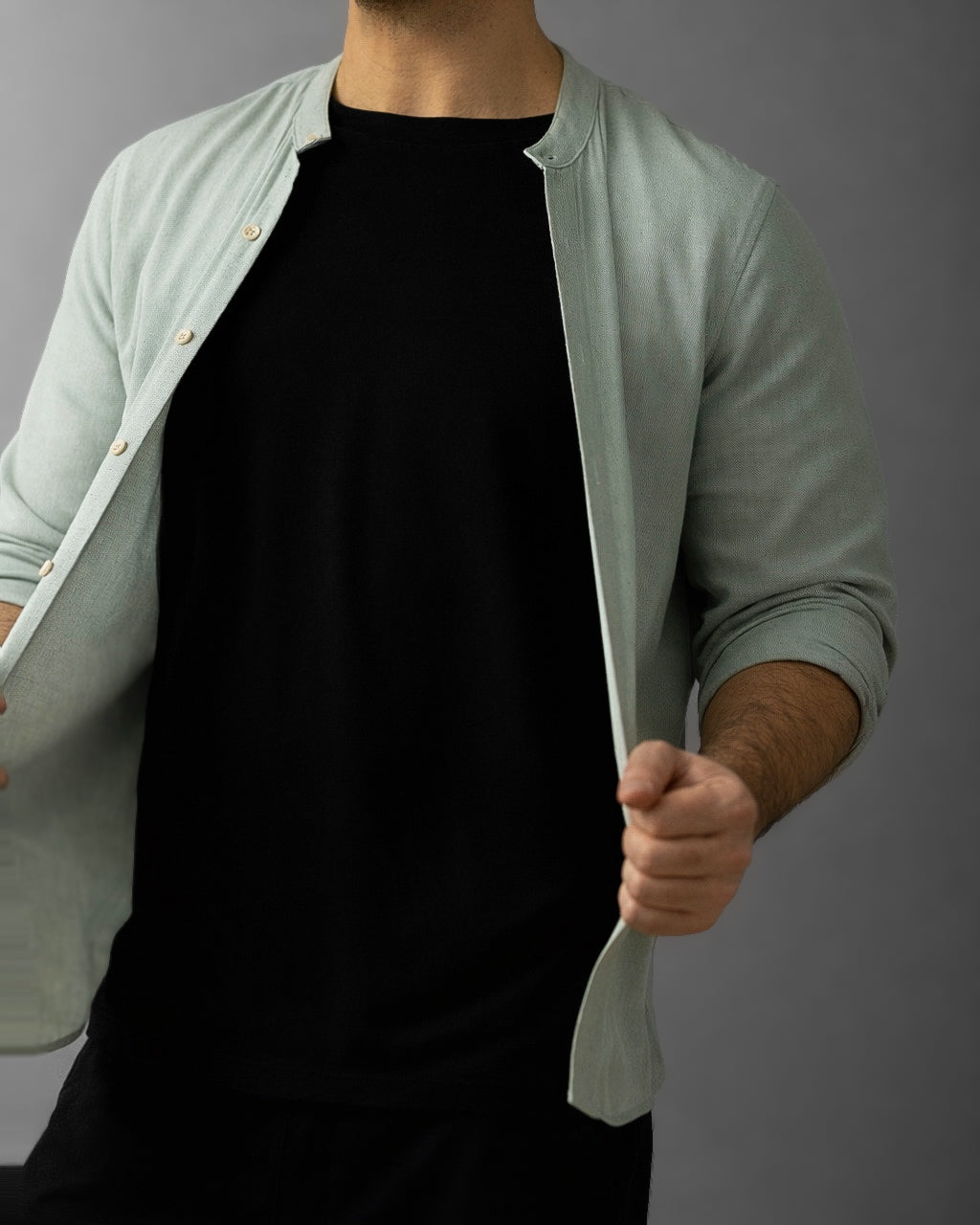 KOSZULA MĘSKA MIĘTOWA SLIM FIT BAWEŁNA LEN STRUKTURALNA CASUAL ROZMIARY M-2XL