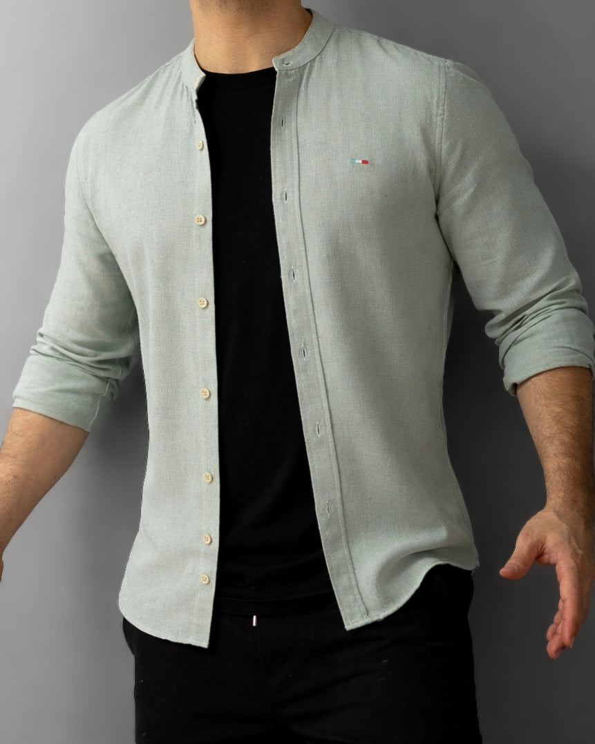 KOSZULA MĘSKA MIĘTOWA SLIM FIT BAWEŁNA LEN STRUKTURALNA CASUAL ROZMIARY M-2XL