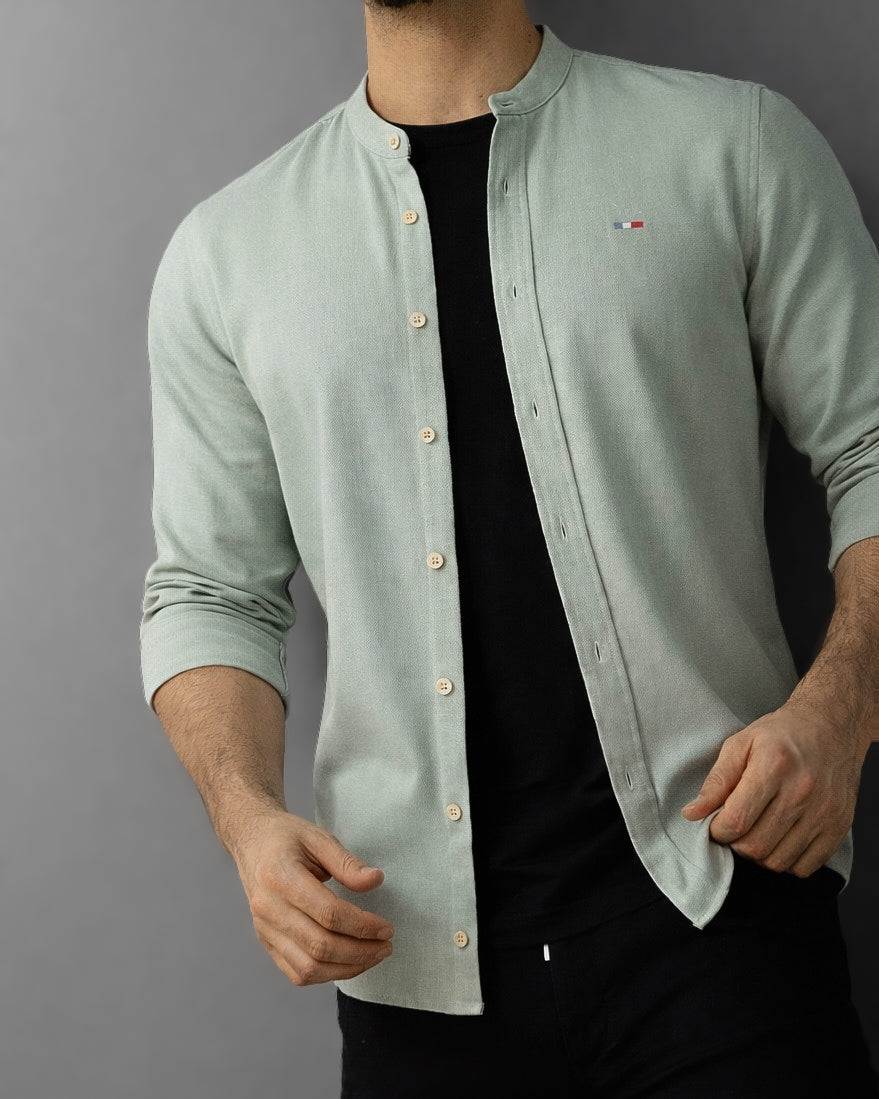 KOSZULA MĘSKA MIĘTOWA SLIM FIT BAWEŁNA LEN STRUKTURALNA CASUAL ROZMIARY M-2XL