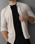 KOSZULA MĘSKA BEŻOWA SLIM FIT BAWEŁNA LEN STRUKTURALNA CASUAL ROZMIARY M-2XL