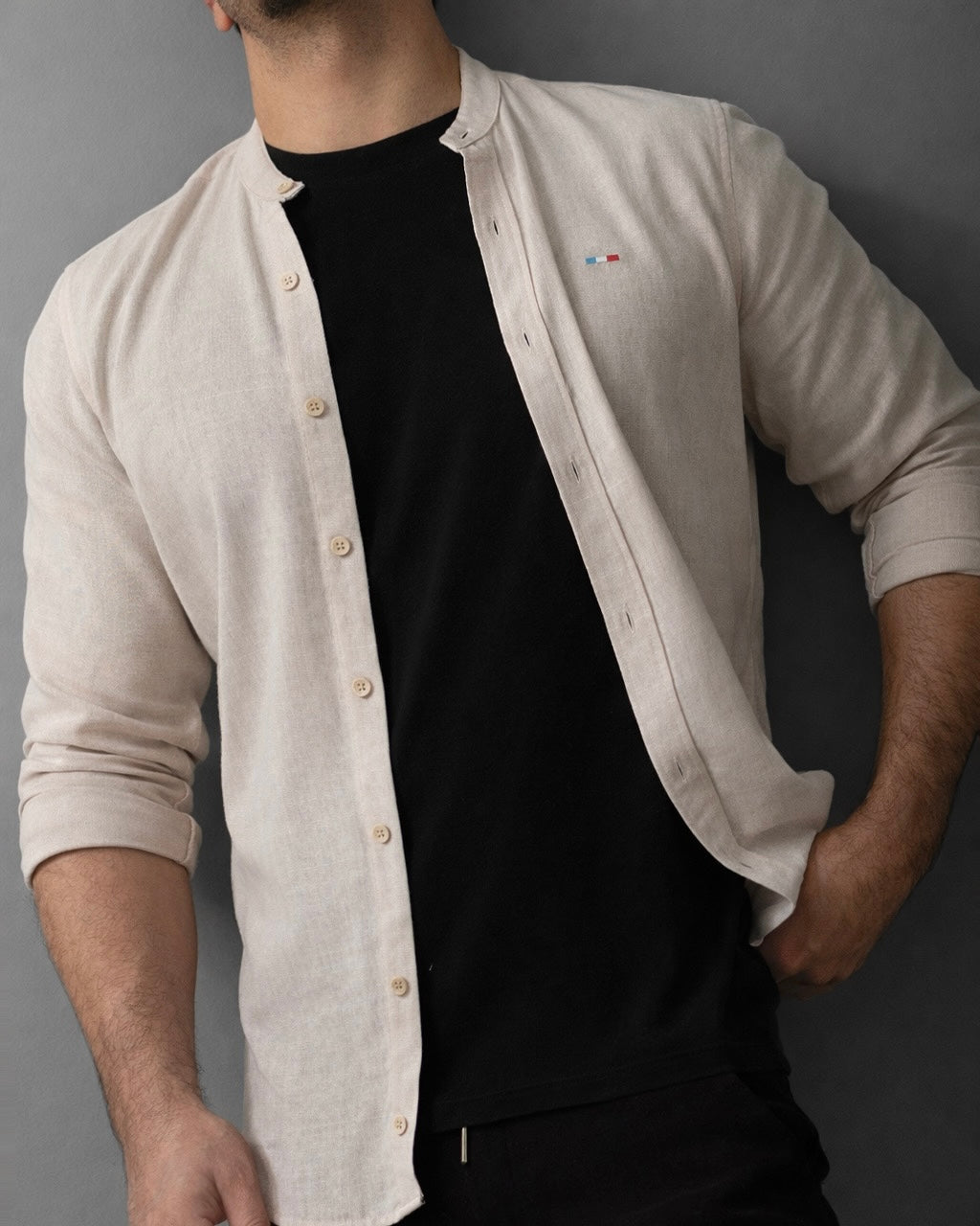 KOSZULA MĘSKA BEŻOWA SLIM FIT BAWEŁNA LEN STRUKTURALNA CASUAL ROZMIARY M-2XL
