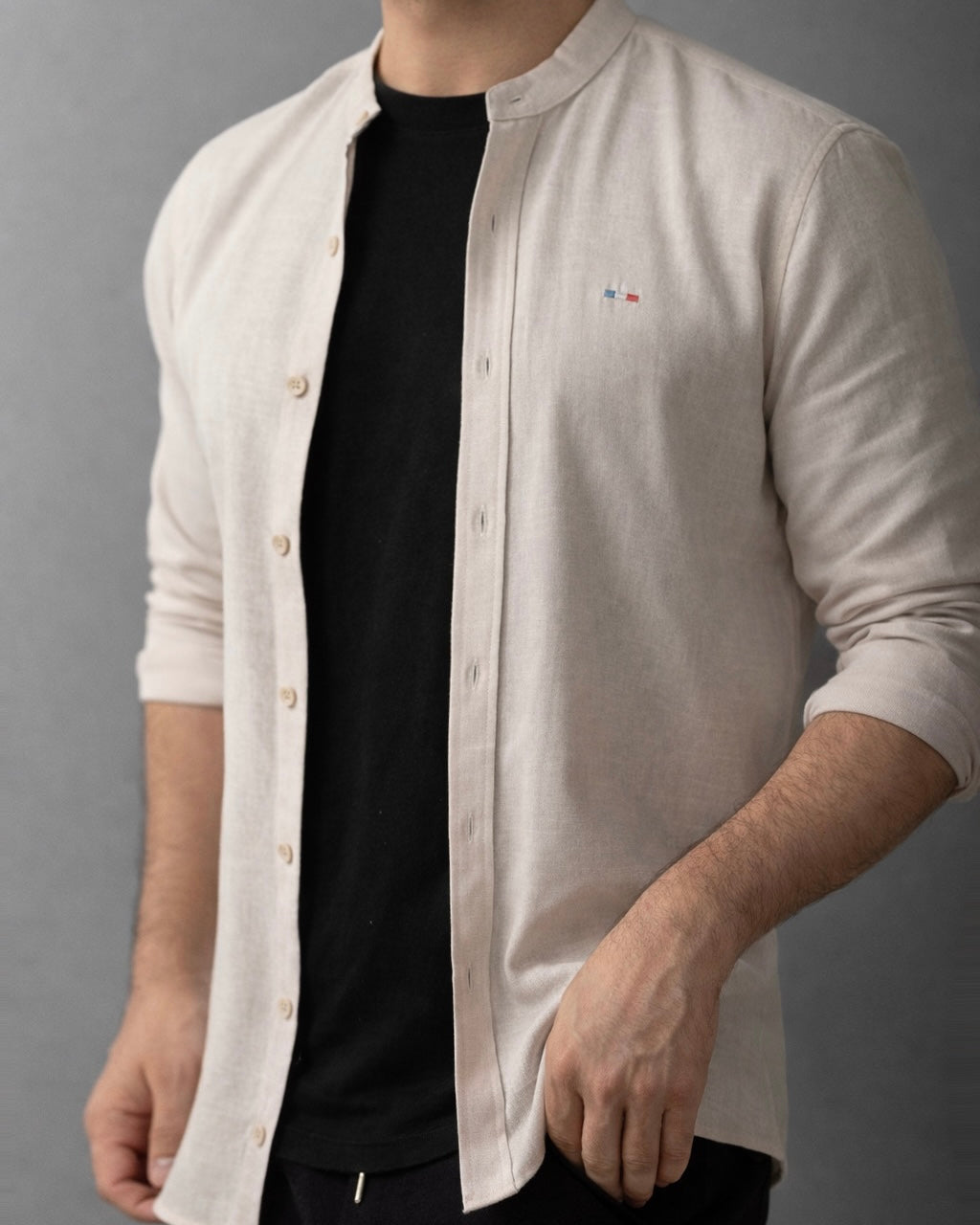 KOSZULA MĘSKA BEŻOWA SLIM FIT BAWEŁNA LEN STRUKTURALNA CASUAL ROZMIARY M-2XL