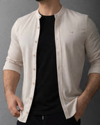 KOSZULA MĘSKA BEŻOWA SLIM FIT BAWEŁNA LEN STRUKTURALNA CASUAL ROZMIARY M-2XL