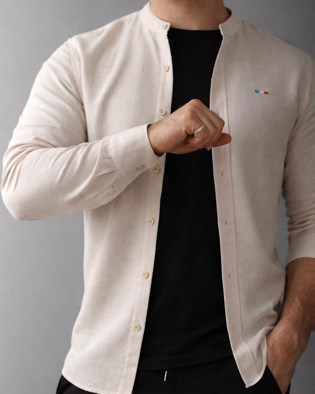 KOSZULA MĘSKA BEŻOWA SLIM FIT BAWEŁNA LEN STRUKTURALNA CASUAL ROZMIARY M-2XL