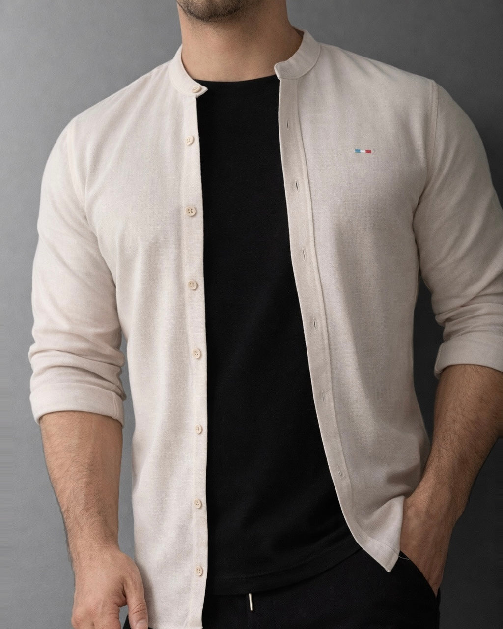 KOSZULA MĘSKA BEŻOWA SLIM FIT BAWEŁNA LEN STRUKTURALNA CASUAL ROZMIARY M-2XL