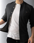 KOSZULA MĘSKA CZARNA SLIM FIT GRAMATUROWA BAWEŁNA LEN CASUAL ROZMIARY M-XXL