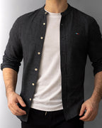 KOSZULA MĘSKA CZARNA SLIM FIT GRAMATUROWA BAWEŁNA LEN CASUAL ROZMIARY M-XXL