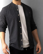 KOSZULA MĘSKA CZARNA SLIM FIT GRAMATUROWA BAWEŁNA LEN CASUAL ROZMIARY M-XXL