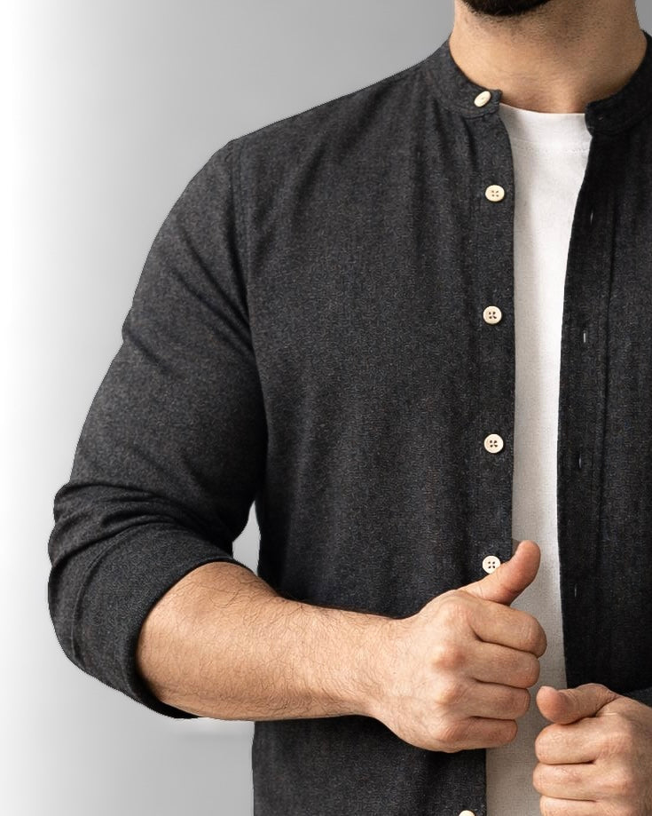 KOSZULA MĘSKA CZARNA SLIM FIT GRAMATUROWA BAWEŁNA LEN CASUAL ROZMIARY M-XXL