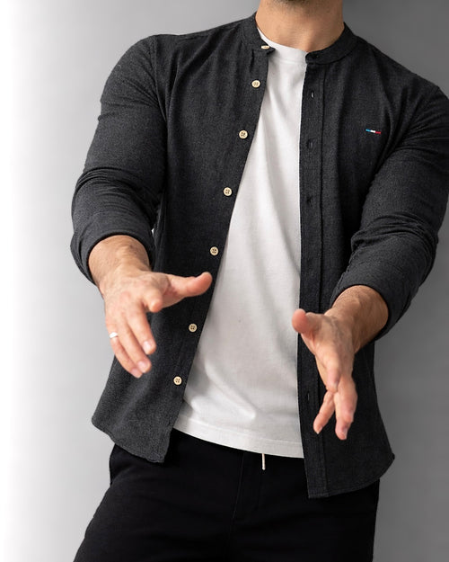 KOSZULA MĘSKA CZARNA SLIM FIT GRAMATUROWA BAWEŁNA LEN CASUAL ROZMIARY M-XXL