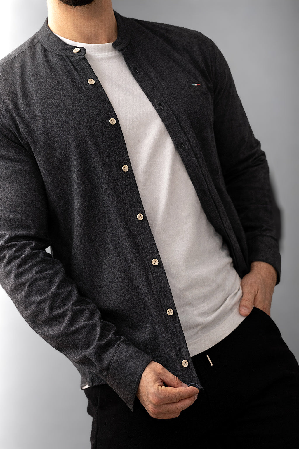 KOSZULA MĘSKA CZARNA SLIM FIT GRAMATUROWA BAWEŁNA LEN CASUAL ROZMIARY M-XXL