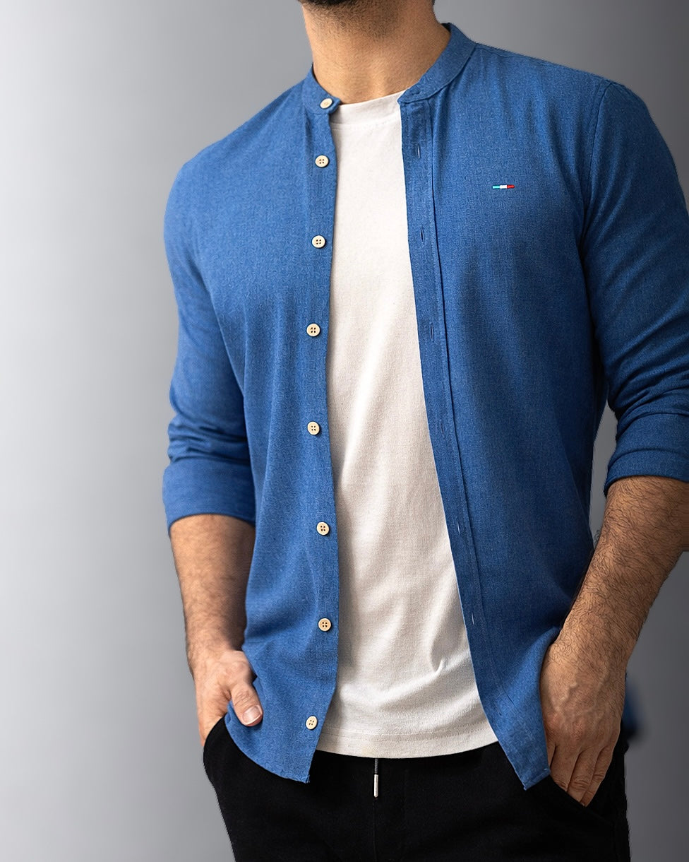 KOSZULA MĘSKA SLIM FIT NIEBIESKA CASUAL LETNIA M-2XL