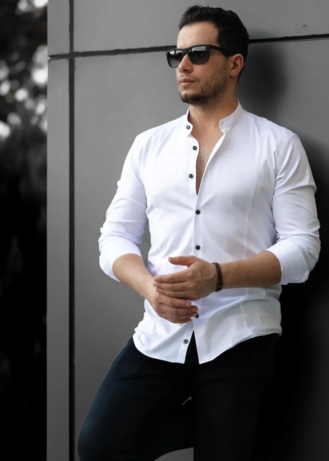 Biała koszula męska ze stójką slim fit 95% bawełna 5% lycra S-2XL pakiet 5 szt.