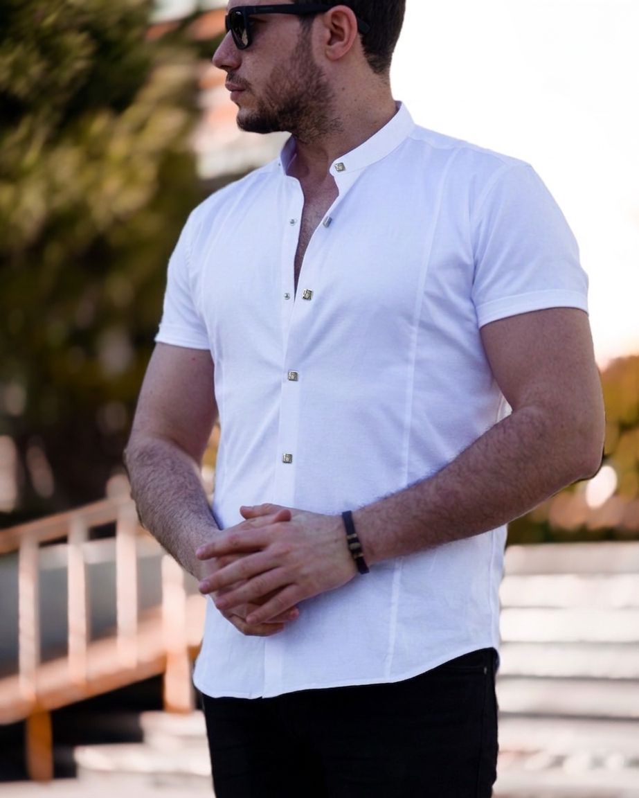 Biała koszula męska slim fit z krótkim rękawem S–XXL | elegancki model premium