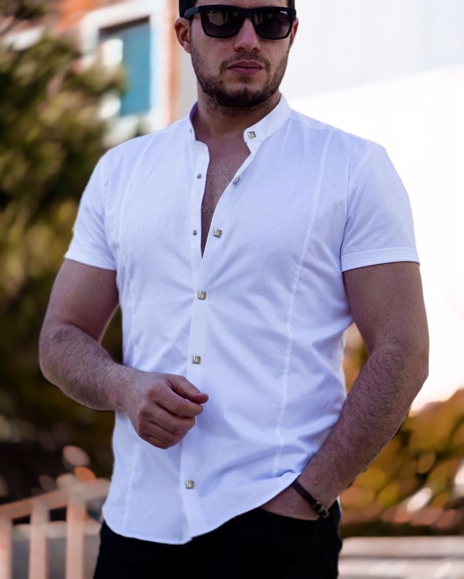 Biała koszula męska slim fit z krótkim rękawem S–XXL | elegancki model premium