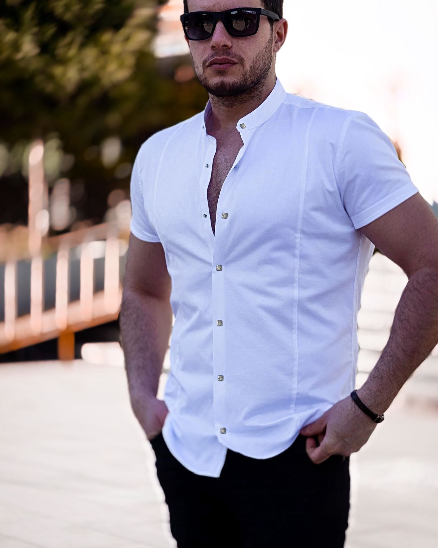 Biała koszula męska slim fit z krótkim rękawem S–XXL | elegancki model premium
