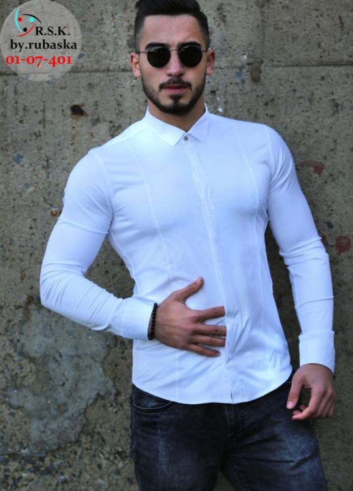 Biała koszula męska satynowa slim fit elegancka 95% bawełna M-2XL